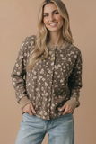 Plus Round Neck Ditsy Floral Button Down Top