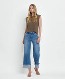HIGH RISE MEDIUM WASH CUFFED WIDE JEANS F5890