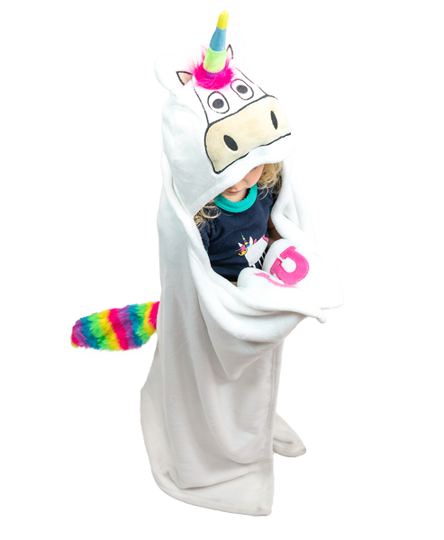 Wearable Hooded Fleece Blankets For Kids - Unicorn