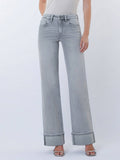 MID RISE FULL LENGTH GREY CUFFED WIDE LEG JEANS F9054GY