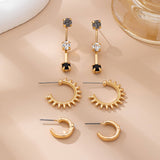 Gold-Tone Mixed Crystals & Black Gems Earring Set