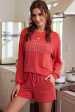 Corded MERRY Graphic Long Sleeve Top and Shorts Set