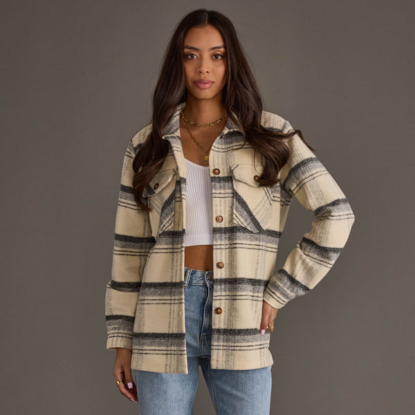 Cream, Black & Gray Plaid Jacket