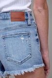 Medium Wash Frayed Stretch 3in Inseam Shorts