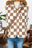 Checkered Sherpa Collared Jacket Vest