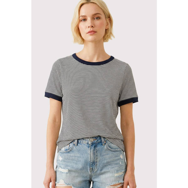 COLOR TRIMMED STRIPED TOP