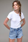 Medium Wash Frayed Stretch 3in Inseam Shorts
