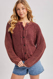 BUTTON DOWN SLOUCHY WASHED CHUNKY KNIT SWEATER CARDIGAN