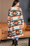 Multicolor Geometric Color Block Open Front Long Cardigan