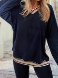 Varsity Contrast Trim V Neck Sweatshirt