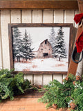 Natural Wood Barn in Winter Wood Sign