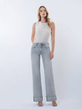 MID RISE FULL LENGTH GREY CUFFED WIDE LEG JEANS F9054GY