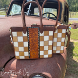 Virginia Cowhide Checkered Tote Handbag
