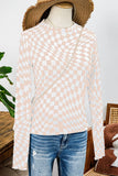 Western Checkered Pattern Mesh Mock Neck Long Sleeve Top