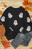 Glitter Ghost Pattern Crew Neck Halloween Sweatshirt