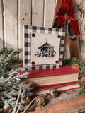 Mini Block Sign- Black/White Nativity Scene Plaque