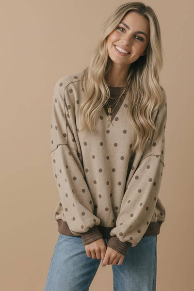 Crew Neck Polka Dot Reverse Stitch Pullover