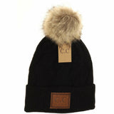 Geometric Knit Faux Fur Pom Beanie HAT2298