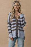 V Neck Stripe Popcorn Oversized Fit Cardigan