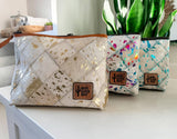 Checkered Western Cowhide Makeup Bag Travel
