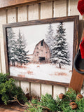Natural Wood Barn in Winter Wood Sign