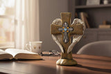 Polyresin Silver Stacked Angel Wings Standing Cross Décor