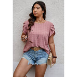 Plus Size Solid Swiss Dots Short Sleeve Blouse