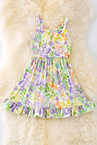 SUMMER FUN FLORAL PRINTED RUFFLE HEM DRESS.