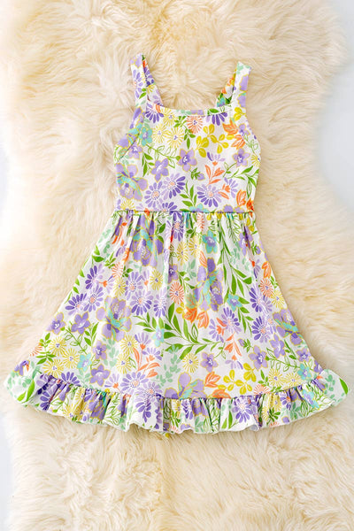 SUMMER FUN FLORAL PRINTED RUFFLE HEM DRESS.