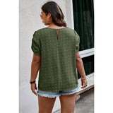 Plus Size Solid Swiss Dots Short Sleeve Blouse