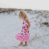 Kids Pink Rose 3 Ruffle Spring Summer Easter Dress