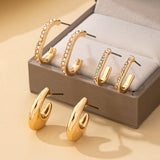 Rhinestone Pearl Huggie Hoop Trio Earrings | 80E62207