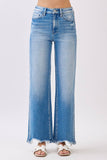 HIGH RISE STRETCH  WIDE LEG W/ DESTROYED HEM JEANS