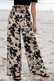 Black Floral Print Smocked High Waist Wide Leg Pants | S-XL