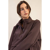 CRINKLE WOVEN QUARTER ZIP ACTIVE JACKET - Espresso