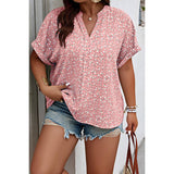 Plus Size Floral Print V Neck Short Sleeve Blouse