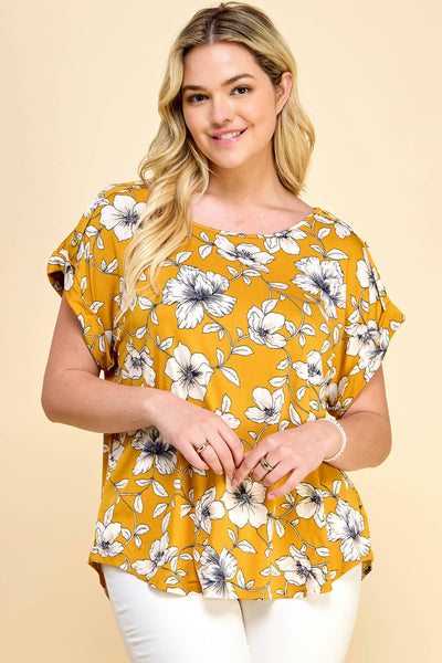 PLUS SIZE SHORT SLEEVE DOLMAN YELLOW TOP