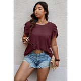 Plus Size Solid Swiss Dots Short Sleeve Blouse