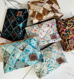 Checkered Western Cowhide Makeup Bag Travel