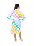 Cotton Robe w/ Belt Tie & Pockets - Rainbow Checkered