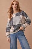 Round Neck Mixed Print Patchwork Pullover