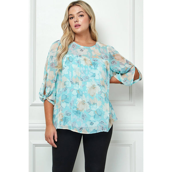 FLORAL FRONT AND BACK YOKE BLOUSE - plus