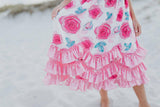 Kids Pink Rose 3 Ruffle Spring Summer Easter Dress