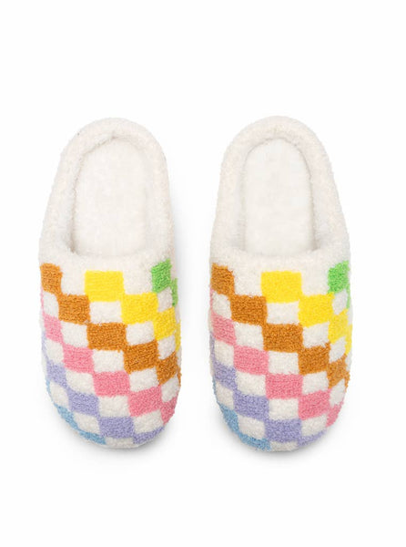 Indoor / Outdoor Slippers - Rainbow Checkered - White