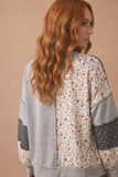 Round Neck Mixed Print Patchwork Pullover