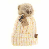 Fuzzy Lined Confetti Knit Fur Pom CC Beanie YJ823