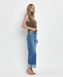 HIGH RISE MEDIUM WASH CUFFED WIDE JEANS F5890