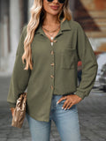 Waffle Knit Button-Up Shirt – Casual Fall Cardigan