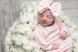 Infant Girls White and Pink Baby Gown and Bow Headband Set