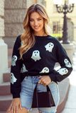 Glitter Ghost Pattern Crew Neck Halloween Sweatshirt